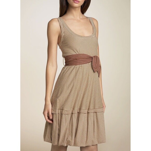 Plenty by Tracy Reese Dresses & Skirts - Plenty By Tracy Reese Tank Top Mini Dress Women’s Sm Brown/Cream Striped Bubble